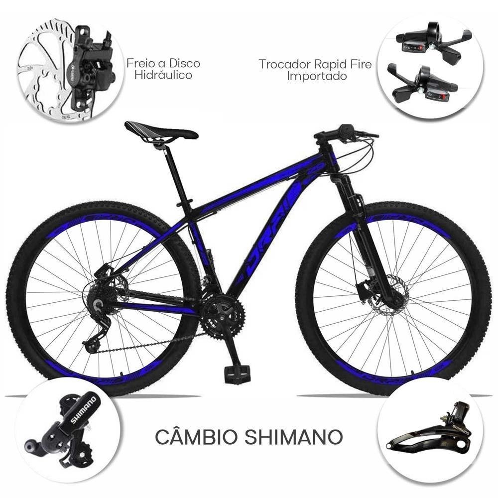 Bicicleta 24V Drais Aro 29 Câmbios Shimano Alumínio 32r 19" Preto/Azul - 301 - 2