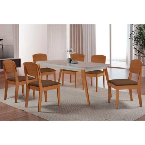 Mesa Cozinha Havana 180 + 6 Cad Havana Natural/Marrom Rufato