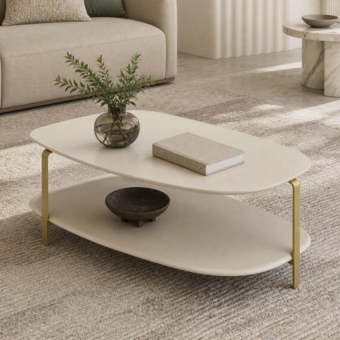 Mesa de Centro para Sala de Estar Orgânico Industrial 90cm Épic L05 Off White - Lyam Decor