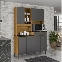 Kit de Cozinha 100% Mdf Verdot Perfil 7 Portas 1 Gaveta:Amêndoa/Chumbo - 1