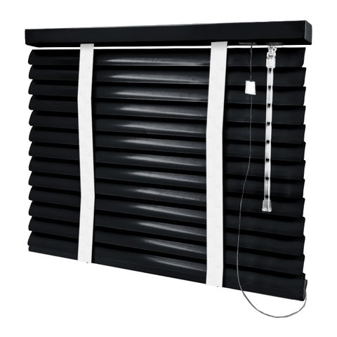 Persiana Horizontal - 1,90m Larg X 1,40m Alt - Alumínio 50mm com Fita Decorativa - Cor: Preta - Fita