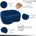 Ver imagem 4 de Conjunto 1 Sofá Living 180cm e 1 Poltrona Decorativa Sala de Estar Íbis Encosto Fixo Veludo Azul Mar