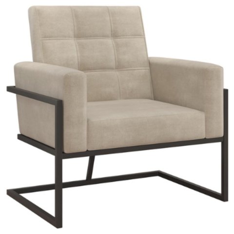 Poltrona para Salão de Beleza Base de Ferro Tecido Suede Premium Estrutura em Madeira Natural
