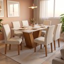 Ver imagem 1 de Conjunto Mesa de Jantar com 6 Cadeiras Estofadas e Tampo de Vidro 160x80cm Chocolate/Off White