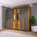 Ver imagem 1 de Guarda-Roupa Casal 6 Portas com LED e Vidro Reflecta 5 Gavetas Bélgica Cinza/Cinamomo/Grafite