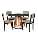 Ver imagem 1 de Mesa de Jantar Redonda Gabi Nat/pret com 4 Cadeiras Estofadas Ella Preto/marrom Claro