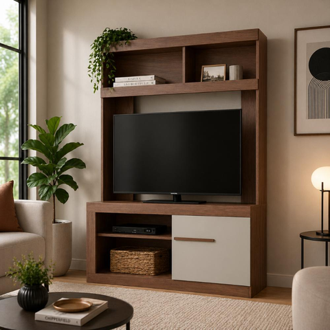 Estante para TV até 50 Polegadas 1 Porta 2 Prateleiras 270cm Marrom/Off White - Decibal