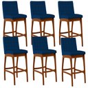 Ver imagem 1 de Kit 06 Banquetas Altas Para Cozinha Sala de Jantar Fixa Mila B04 Suede Azul Marinho - Lyam Decor
