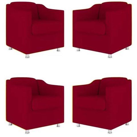 Kit 4 Poltronas Decorativa Reforçada Recepção Clinica Salão Suede Vermelho