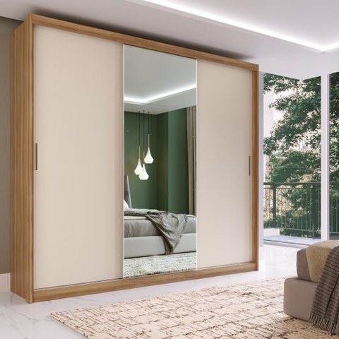 Guarda Roupa Roupeiro Dalila 3 Portas Espelho 2 Gavetas 5 Prateleiras Amendola Off White Demóbile
