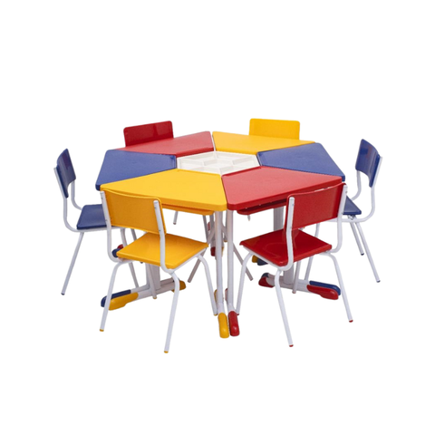 Conjunto Hexagonal Mesas e Cadeiras 02 a 06 Anos Infantil
