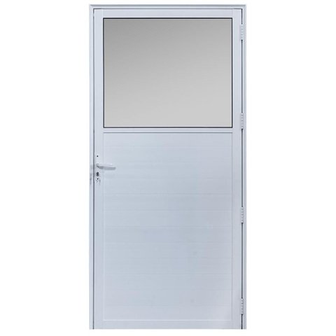 Porta de Giro Alumínio Branco Lambril c/Maçaneta Visor Quadrado Maxx - 210x60 - Direita