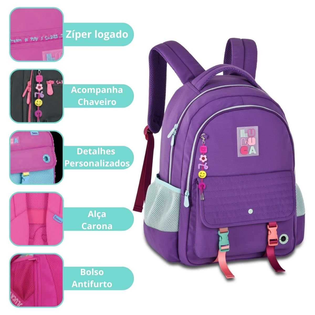 Mochila Escolar Luluca Kit com Garrafa Térmica Adolescente - 2