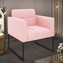 Ver imagem 4 de Poltrona Elisa Suede Rosa Bebê Base Metálica Industrial Preto - D'Rossi