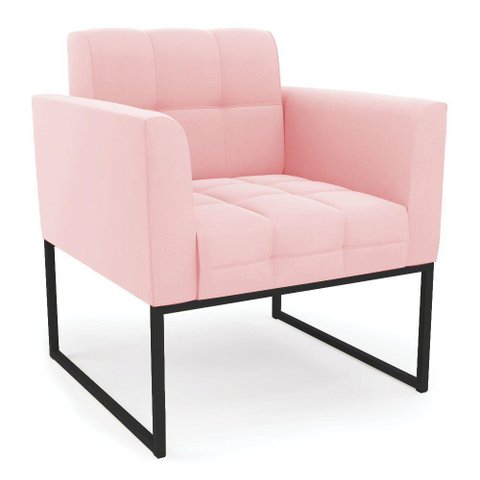 Poltrona Elisa Suede Rosa Bebê Base Metálica Industrial Preto - D'Rossi