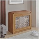 Ver imagem 3 de Banco Sapateira Plenitude Madeira Detalhe em Tela Ratan Acento Almofadado Corino Marrom - Ofertamo