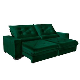 Sofá Retrátil e Reclinável 2,10m Molas Ensacadas Pillow Top Suede Cancún Verde - 1