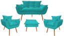 Ver imagem 1 de Kit Namoradeira + 2 Poltronas + 1 Puff Decorativo Opala Suede Azul Tifany Pés Madeira Mz Decor