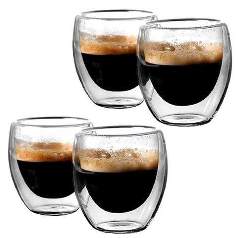 Kit 4 Copos Vidro Borossilicato Parede Dupla Café 80ml