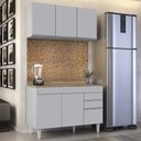 Ver imagem 2 de Armário de Cozinha Aéreo Virgínia e Balcão com Tampo 120cm Michigan Cinza Claro/castanho - Lumil Lum