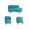 Kit Decorativo Sofá Curvo Orgânico + 01 Puff Poltrona Luna Veludo Azul Turquesa  - Montanaris Decor - 1