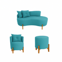 Ver imagem 1 de Kit Decorativo Sofá Curvo Orgânico + 01 Puff Poltrona Luna Veludo Azul Turquesa - Montanaris Decor