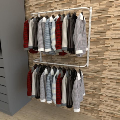 Arara de Roupas Closet Quarto com 4 Peças Cremalheira 100x100 Cm Cor Branco Modelo Clst1p16