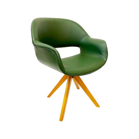 Poltrona Decorativa para Sala de Estar ou Jantar Eduarda Cor Verde Oliva Base Madeira Giratória