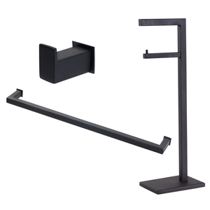 Kit de Acessórios para Banheiro com 3 Peças em Aço Inox Preto Fosco Texturizado com Toalheiro Simple