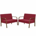 Ver imagem 1 de Kit Poltrona Decorativa 2 Namoradeiras Jade Braço Madeira D Salla Suede Vermelho