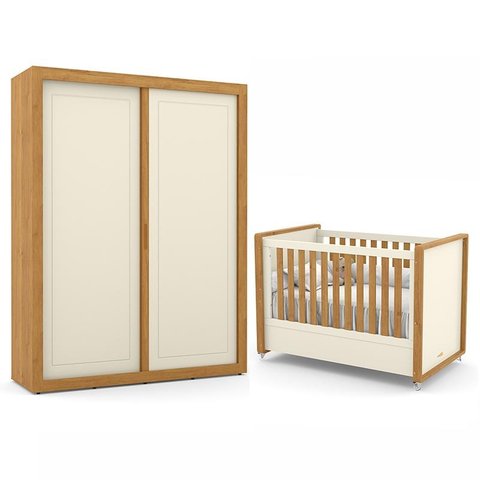 Jogo de Quarto Infantil Tutto New com Guarda Roupa 2 Portas e Berço Off White/Freijó - Matic Móveis