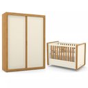 Ver imagem 1 de Jogo de Quarto Infantil Tutto New com Guarda Roupa 2 Portas e Berço Off White/Freijó - Matic Móveis