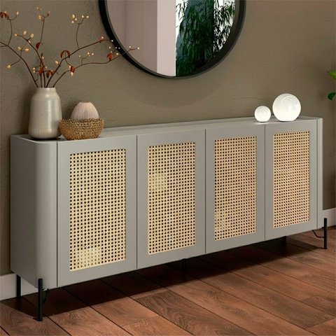 Buffet Mdf com Gaveta e Palha Natural L180 X A81,5cm Grigio/preto F831s