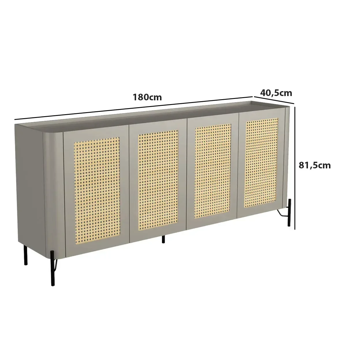 Ver imagem 4 de Buffet Mdf com Gaveta e Palha Natural L180 X A81,5cm Grigio/preto F831s