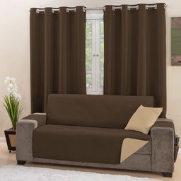 Capa Protetor de Sofá 4 Lugares King Impermeável Dupla Face Assento 2,40m Decorativo:Marrom e Bege - 1