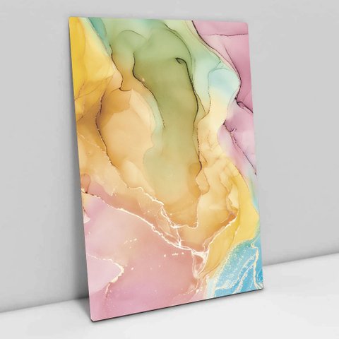 Quadro Decorativo em Canvas Abstrato Mármore Colorido TaColado Borda Infinita 90 x 60cm