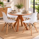 Ver imagem 1 de Kit Mesa Jantar Dallas Redonda 90cm com 4 Cadeiras Eiffel Brancas MDF e Madeira Decoreshop