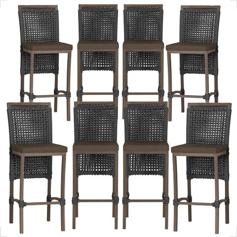 8 Banqueta em Alumínio Roma Marrom Corda Náutica Tecido 9