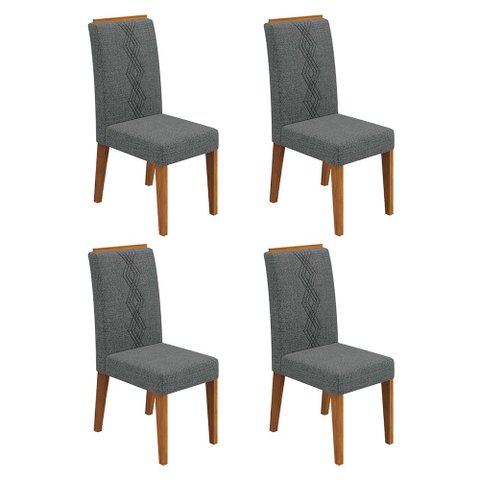 Conjunto Kit com 4 Cadeiras Estofadas para Sala de Jantar Yasmin MDF Freijó Linho Granito DJ Móveis