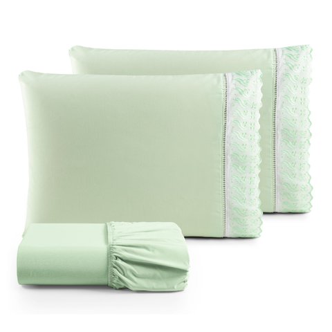 Jogo de Lençol Cama Queen 3 Peças 100% Algodão Percal 180 fios Com Leze:Verde