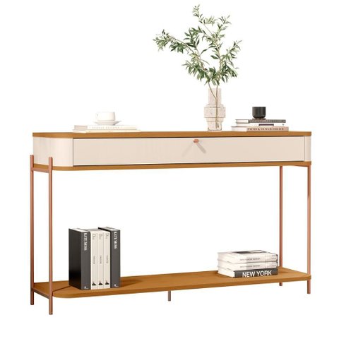 Aparador Buffet Sala Tucupí com 1 Gaveta e Pés de Metal Off White/nature/bronze