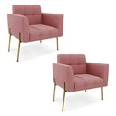 Ver imagem 1 de Poltrona para Sala Pé Metal Dourado Kit 2 Ana Suede Rosê - Ibiza
