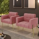 Ver imagem 2 de Poltrona para Sala Pé Metal Dourado Kit 2 Ana Suede Rosê - Ibiza