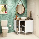 Ver imagem 2 de Gabinete para Banheiro sem Furação Suprema Branco com Nogueira Dourado Luciane Móveis