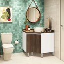 Ver imagem 1 de Gabinete para Banheiro sem Furação Suprema Branco com Nogueira Dourado Luciane Móveis