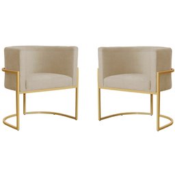 Kit 2 Poltronas Decorativa Sala de Estar Luana Base Gold Suede Bege - Montanaris Decor - 1