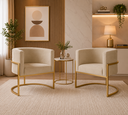 Ver imagem 1 de Kit 2 Poltronas Decorativa Sala de Estar Luana Base Gold Suede Bege - Montanaris Decor