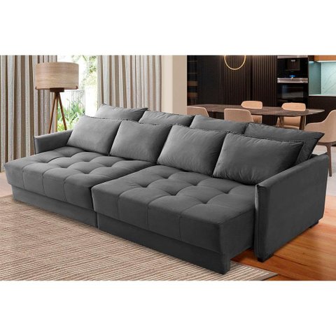 Sofá Retrátil e Reclinável 2,30m Mariah Veludo Cinza Madelina Decor