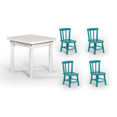 Conjunto Mesinha Infantil Branca com 4 Cadeiras Kids Turquesa - Straub Web