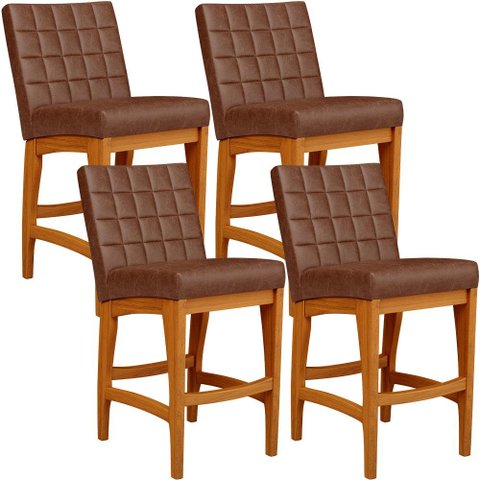 Kit 04 Banquetas Baixa Cozinha Bancada Bar Sala Jantar Fixa Mila L02 Couríssimo Marrom - Lyam